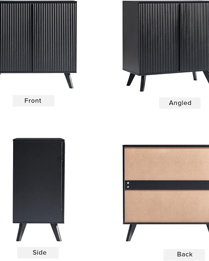 Modern Sideboard Buffet Cabinet Console Table, Accent Storage Cabinets Credenza Buffer Cabinet with 4 Fluted Doors for Kitchen Dining Living Room Entryway(Black)