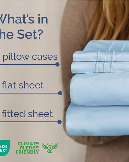 King Size 4 Piece Sheet Set - Comfy Breathable & Cooling Bed Sheets Set - Hotel Luxury Bedding for Women, Men, Kids, Teens, Boys & Girls - Deep Pockets, Soft and Wrinkle Free - Oeko-Tex - Light Blue