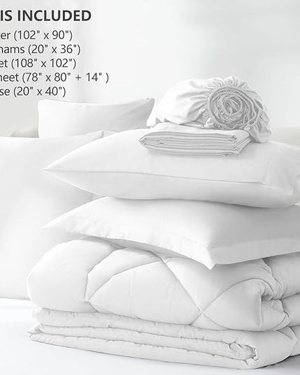 CozyLux King Size Comforter Set White - 7 Pieces Bed in a Bag King, Luxury Soft Bed Set for All Seasons, Bedding Set with Down Alternative Comforter, Sheets, Pillowcases & Shams