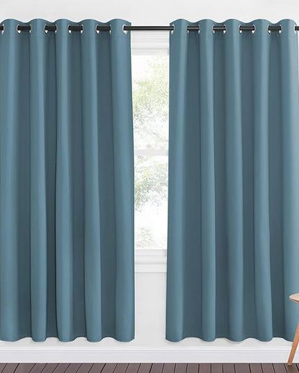 NICETOWN Smoky Blue Blackout Curtains for Bedroom 72 Inches Long, Thermal Insulated Room Darkening Grommet Window Curtains for Living Room Nursery, 66 inch x 72 inche, 1 Panel