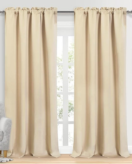 DWCN Blackout Curtains for Bedroom – Rod Pocket Thermal Insulated Noise Reducing Noise Reducing Drapes for Living Room, W 52 x L 95 Inch, 2 Panels, Beige