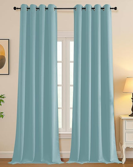 Simplebrand Aqua Extra Long 10ft Curtains for Patio 120 Inches Long 2 Panels Set, Room Darkening Light Blocking Solid Thermal Insulated Energy Saving Grommet Noise Reducing Curtains, 50 Wx120 L