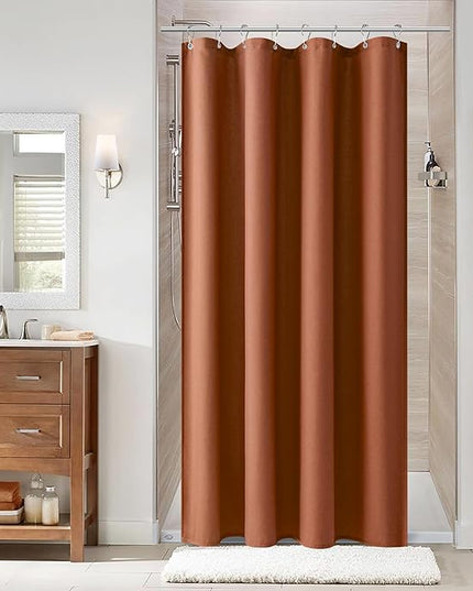 Naturoom Terracotta 48 Inch Boho Shower Curtain - Stall Narrow Half Linen Ultra Thick Fabric Shower Curtain Set with Hooks, Farmhouse Rustic RV Camper Bath Curtains for Bathroom, 48x72