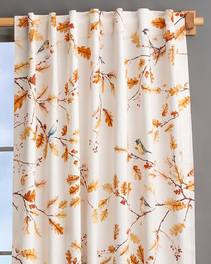 Maison d' Hermine Curtains for Living Room 100% Cotton 84 inch Length One Panel Light Filtering Curtains for Bedroom Windows with Rod and Loop Pockets Drapes (Oak Leaves, 50" W x 84" L)