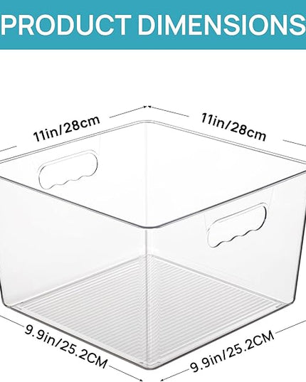 Vtopmart 4 Pack Extra Large Clear Plastic Storage Bins,11x11 Cube Acrylic Organizer Square Containers with Handle for Pantry,Closet,LaundryRoom,Kitchen,Bathroom,UnderSink Organization