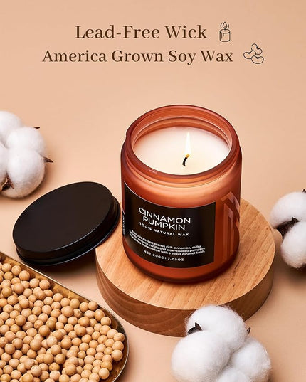 M&SENSE Cinnamon Pumpkin Fall Scented All Natural Soy Wax Candles for Home Scented, Cotton Wick Autumn Long Burning 7.05oz 50 Hours Burn Time, Jar Candle Gift for Thanksgiving