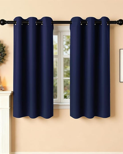 Room Darkening Curtains 45 Inch Length for Bedroom Living Room, Insulated Thermal Grommet Curtain Drapes, Blackout(60-90%,Not 100%) Window Treatment Decor, 2 Panels, 35x45, Navy Blue