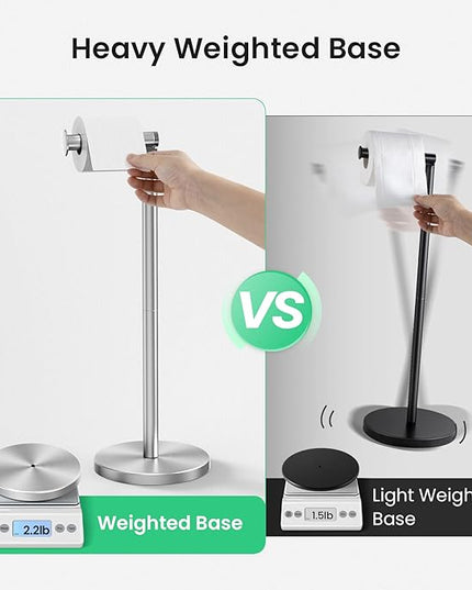 Cesun Toilet Paper Holder Stand Free Standing, Sliver Toilet Paper Storage with Heavy Weighted Base, Bathroom Stainless Steel Toilet Paper Roll Holder, Non-Slip, Sliver
