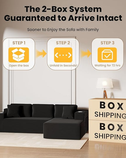Bashaw 108" Cloud Sectional Couch Sofa with L-Shape Chaise, Modern Modular Sofa Couch Upholstered Couches for Living Room Bedroom, No Assembly Required (Black, Right Facing Chaise)