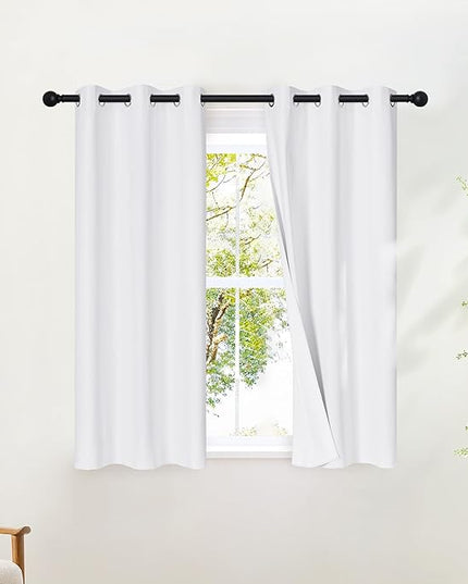 NICETOWN 100% Blackout White Curtains 48 inch Long, Grommet Thermal Window Treatment Full Blackout Curtains for Kitchen/Cafe, 2 Panels, W37 x L48