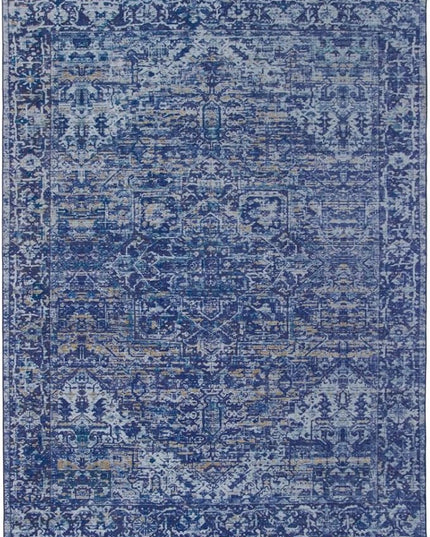 ReaLife Rugs Machine Washable Area Rug Runner - Living Room Bedroom Bathroom Kitchen Entryway Office - Padded Low Pile Stain Resistant Premium - Boho Vintage Traditional - Lyle - Blue 3' x 5'