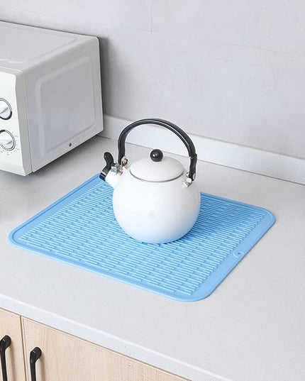 Silicone Dish Drying Mat for Multiple Usage,Easy clean,Eco-friendly,Heat-resistant Silicone Mat for Kitchen Counter or Sink,Refrigerator or Drawer Liner Light Blue 2XL 24 inches x 18 inches