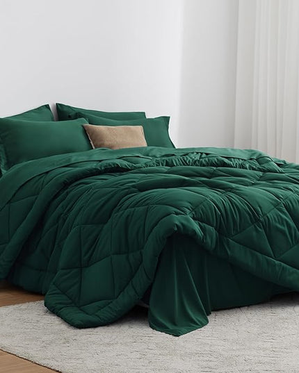 Love's cabin Twin XL Comforter Set Dark Green, 5 Pieces Twin XL Bed in a Bag, All Season Bedding Sets with 1 Comforter, 1 Flat Sheet, 1 Fitted Sheet, 1 Pillowcase and 1 Pillow Sham
