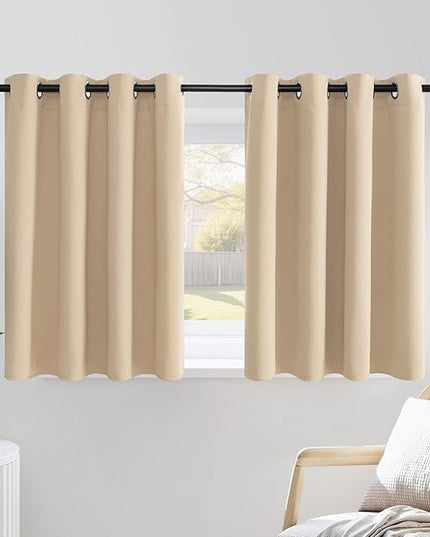 NICETOWN Biscotti Beige Cafe Curtains 36 inches Long, Grommet Thermal Drapes Room Darkening Short Window Treatments for Bathroom, 2 Panels, W52 x L36