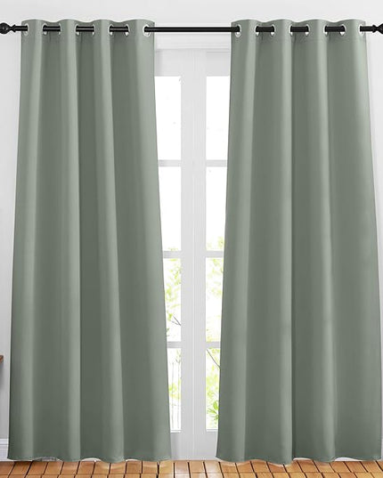 NICETOWN Sage Green 80 inch Doorway Curtains, Thermal Drapes Grommet Privacy Room Darkening Window Treatments Sound Reducing for Bedroom/Kids Room, Set of 2, W46 x L80