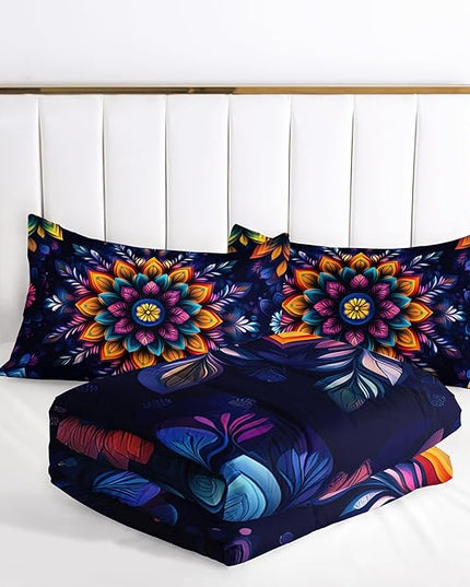 AILONEN Colorful Mandala Comforter Set Queen Size, Bohemian Floral Printed Bedding Set for Kids Teens Adults,Luxury Boho Chic Modern Duvet Set for Bedroom Decor,1 Quilt 2 Pillowcase,3Pcs