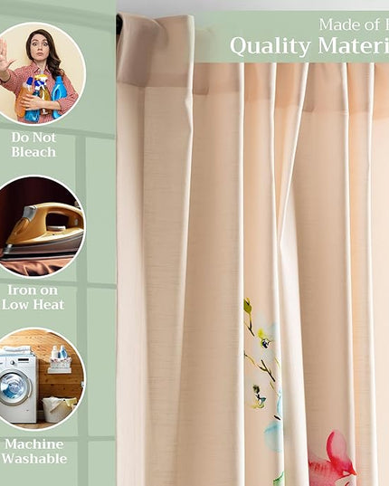 Maison d' Hermine Curtains for Living Room 100% Cotton 96 inch Length One Panel Light Filtering Curtains for Bedroom Windows with Rod and Loop Pockets Drapes (Delphinium Beige, 50" W x 96" L)