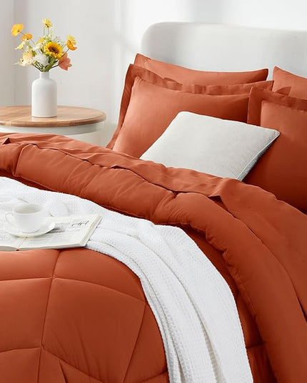 CozyLux Full Size Comforter Sets Burnt Orange - 7 Pieces Bed in a Bag Full, Luxury Soft Bed Set for All Seasons, Bedding Set with Down Alternative Comforter, Sheets, Pillowcases & Shams, Terracotta