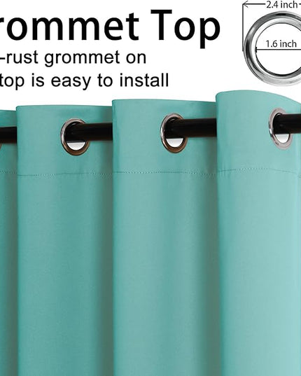 JIUZHEN Turquoise Blackout Curtains with Tiebacks Thermal Insulated, Light Blocking and Noise Reducing Grommet Curtains for Bedroom and Living Room, Set of 2 Window Curtain Panels, 60 x 63 Inch Length