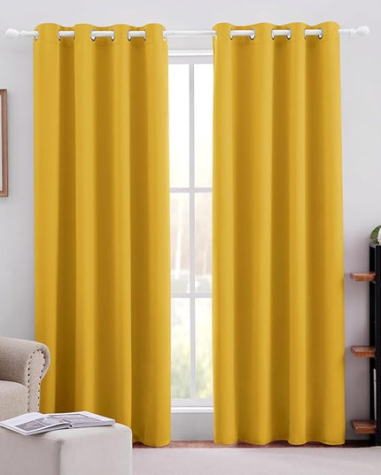 HOMEIDEAS Blackout Curtains 52 X 84 Inch 2 Panels Mustard Yellow Room Darkening Bedroom Curtains, Thermal Grommet Light Bolcking Window Curtains for Living Room