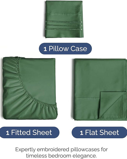 Twin Size 3 Piece Sheet Set - Comfy Breathable & Cooling Bed Sheets Set - Hotel Luxury Bedding for Women, Men, Kids, Teens, Boys & Girls - Deep Pockets, Soft, Wrinkle Free - Oeko-Tex - Emerald Green