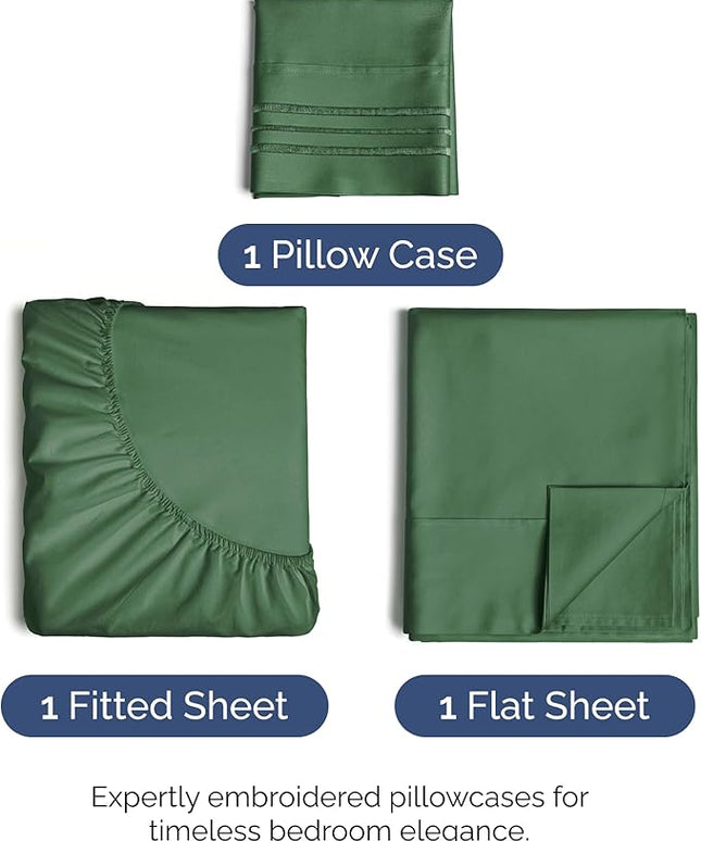 Twin Size 3 Piece Sheet Set - Comfy Breathable & Cooling Bed Sheets Set - Hotel Luxury Bedding for Women, Men, Kids, Teens, Boys & Girls - Deep Pockets, Soft, Wrinkle Free - Oeko-Tex - Emerald Green