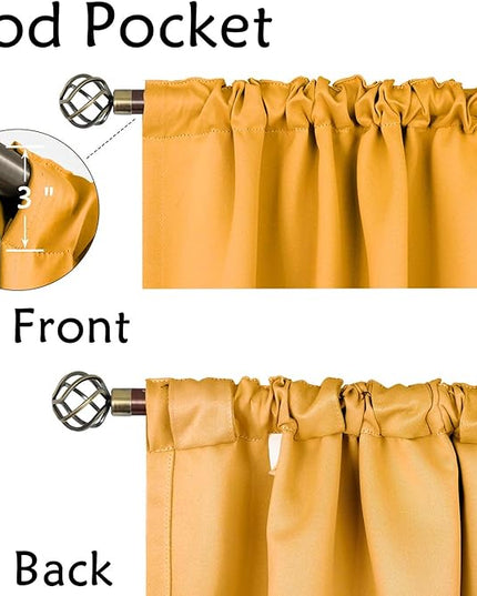 BGment Rod Pocket and Back Tab Blackout Curtains for Bedroom - Thermal Insulated Room Darkening Curtains for Living Room, 2 Window Curtain Panels (42 x 63 Inch, Mustard Yellow)