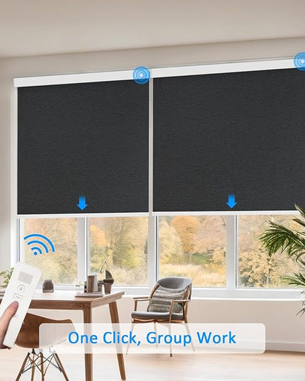 Motorized Blinds with Remote Cordless Automatic Motorized Shades Custom Blinds for Windows Smart Curtains Compatible with Alexa Google Home(Blackout Jacquard Black,W42 x H72in)