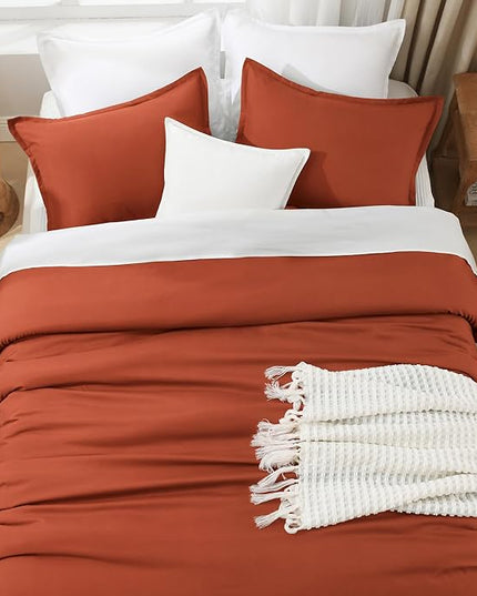 Litanika Burnt Orange California King Comforter Set - 3 Pieces Terracotta Cal King Lightweight Soft Solid Bed Comforter, Oversized Fluffy Quilt Blanket Bedding Set (104x96In, 2 Pillowcases)