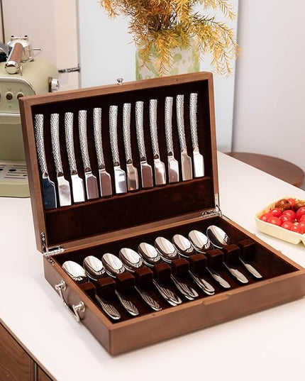 Silverware Storage Box with Lid, Flatware Storage Case with Handle, Silverware Chest Boxes for Flatware Organizer for Silver