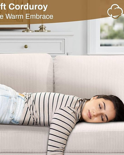 Legend Vansen Oversized Modular Sectional Sofa,5 Seat U Shaped Couch with Ottoman,Corduroy Sofa with Deep Seat,Convertible Large Sectional Couches for Living Room (Cream, 2+3)