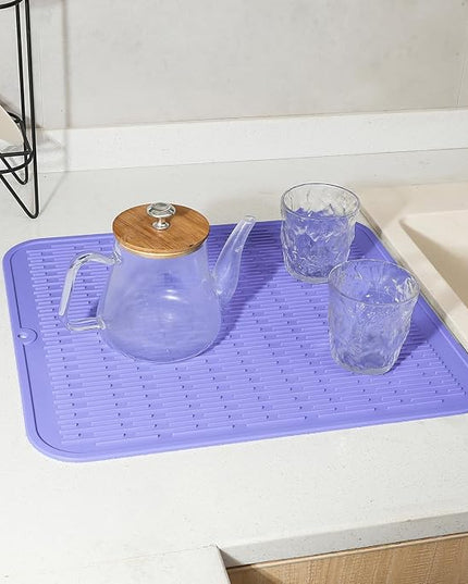 Silicone Dish Drying Mat for Multiple Usage,Easy clean,Eco-friendly,Heat-resistant Silicone Mat for Kitchen Counter or Sink,Refrigerator or Drawer Liner Light Purple XL 18 inches x 16 inches