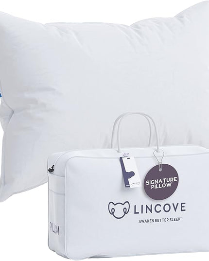 Lincove Signature 100% Natural Canadian White Down Pillow - Luxury Sleeping Pillow for Back, Stomach & Side Sleepers - 800 Fill Power Bed Pillow, 500 Thread Count, Made in Canada, King - Soft, 1 Pack
