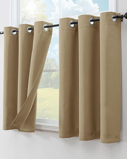 Simplebrand Taupe Short Kitchen Curtains 24 Inch Length 2 Panels Set, Small Windows Room Darkening Curtain for Bathroom, Cabinet, Basement, RV Camper, Thermal Insulated Short Drapes, 40 x 24 Inch