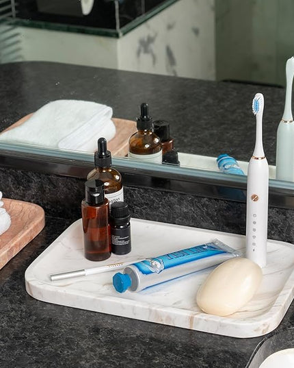 Marble Vanity Tray, Marble Bathroom Tray Countertop, Decorative Trays for Dresser Organizer, White Stone Storage Serving Trays for Kitchen, Perfume, Jewelry Cathall Holder