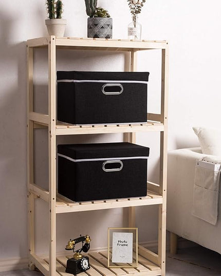 PRANDOM Foldable Storage Box with Lid [1-Pack] Fabric Collapsible Storage Bin Organizer Container Basket Cube with Cover for Home Bedroom Closet Office Nursery Black (14.9x9.8x9.8)