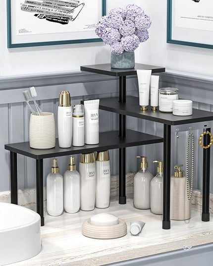JayRex Countertop Corner Shelf, 3 Tier Shelf Moveable Organizer for Bathroom Counter, Make Up, Dresser Table, Desktop Shelf (Black)