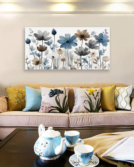 KZKU Flowers Canvas Wall Art - Floral Pictures for Wall Decor Indigo Brown Grey Canvas Prints Nature Printing Artwork for Living Room Bedroom Home Office Wall Decoration 20" x 40"