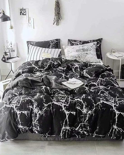 CLOTHKNOW Black California King Comforter Set Marble Bedding Comforter Sets Black White Comforter Abstract Comforter with 2 x Pillow Cases