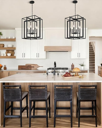 6-Light Modern Farmhouse Black Foyer Chandelier, 20.6'' Rustic Metal Chandeliers for Dining Room, Adjustable Industrial Vintage Lantern Hanging Light Fixture for Entryway, Kitchen, Hallway