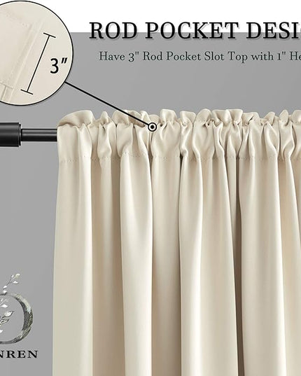 DONREN 2 Panels 84 inch Length Cream Beige Blackout Curtain Panels for Bedroom - Rod Pocket Room Darkening Thermal Insulated Curtains for Living Room (42 x 84 Inches Long)