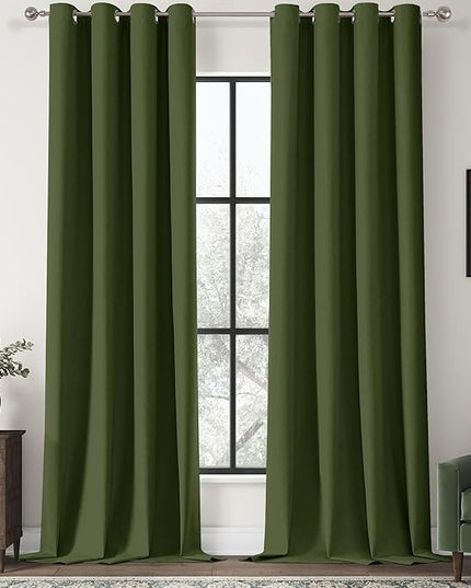 ChrisDowa 100% Blackout Olive Green Solid Curtains 108 Inches Long 2 Panels for Bedroom Living Room,Farmhouse Room Darkening Thermal Insulated Soundproof Grommet Top Window Treatment Drapes,52x108