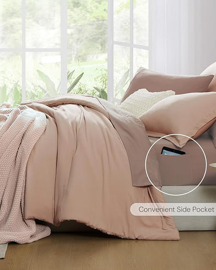 WRENSONGE Full Size Comforter Set- 7 Pieces Clay Pink Bed in a Bag Full Size Comforter with Fitted Sheet, Flat Sheet, 2 Pillow Shams, 2 Pillowcases, Warm Bedding Sets for All Season