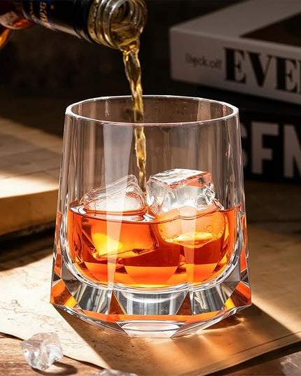 KAMMAK Crystal Old Fashioned Glass Set of 2, 8.79 oz (260ml) Hand Blown Whiskey Glasses, Tumbler with Delicate Rim & Weighted Base, Lead-Free Barware for Scotch, Bourbon, Cocktail