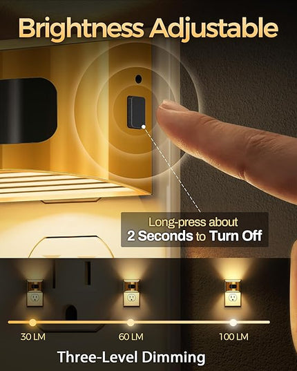 DORESshop LED Night Light[2 Pack], Night Lights Plug into Wall, 3 Mode Plug in Night Light with Motion Sensor, Dusk to Dawn Sensor, Nightlights for Adults, Bedroom, Bathroom, Hallway, Golden Cover