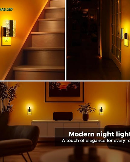 L LOHAS LED Night Lights Plug Into Wall, 2 Pack Night Light with Dusk-to-Dawn Sensor, Dimmable Decorative LED Nightlights, 0-100LM Amber Adjustable Brightness for Bathroom, Hallway, Bedroom,Stairway