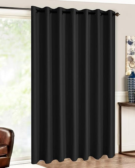 JIUZHEN Extra Wide Blackout Curtains for Patio Door, Thermal Insulated Room Divider Drapery for Sliding Glass Door/Bedroom/Home/Hall/Office (Black, W120 by L96, 1 Panel)