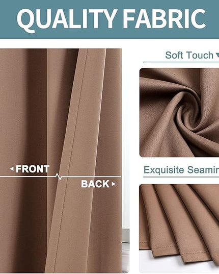 ChrisDowa Room Darkening Curtains 80 Inches Long 2 Panels Set for Living Room, Grommet Thermal Insulated Blackout Curtains for Bedroom (Cappuccino, 52 x 80 Inch)