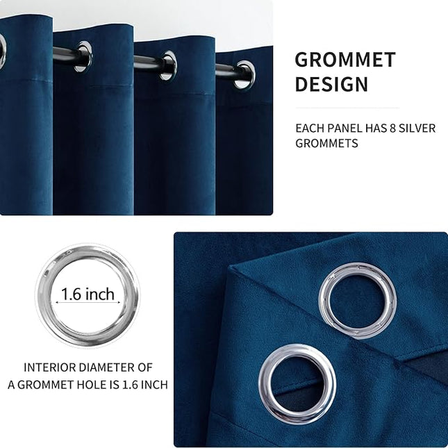 MIULEE Velvet Curtains Navy Blue Elegant Grommet Curtains Thermal Insulated Soundproof Room Darkening Black Out Curtains/Drapes for Classical Living Room Bedroom 52 x 108 Inch 2 Panels