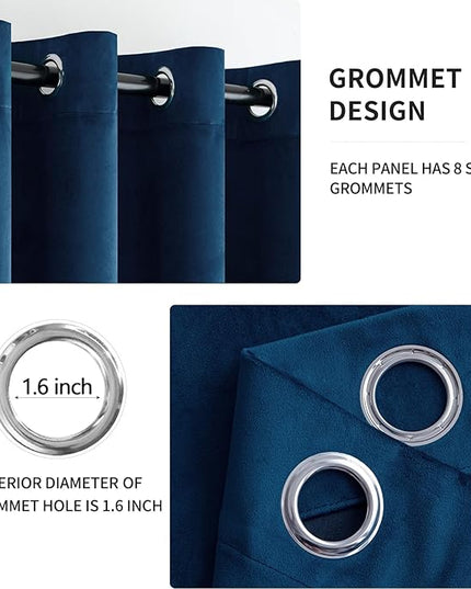 MIULEE 90 Inches Velvet Curtains Navy Blue Elegant Grommet Curtains Thermal Insulated Soundproof Room Darkening Curtains/Drapes for Classical Living Room Bedroom 52 x 90 Inch 2 Panels